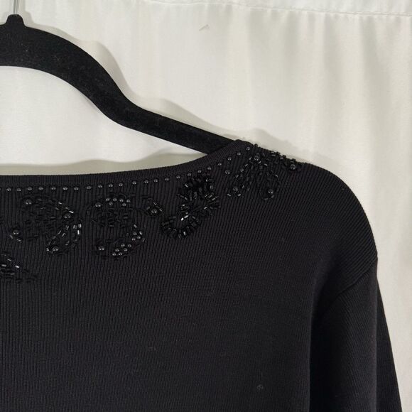 Talbots Silk Blend Blouse Women's Medium Black 3/4 Sleeve Round Neck Sequin - Picture 12 of 13